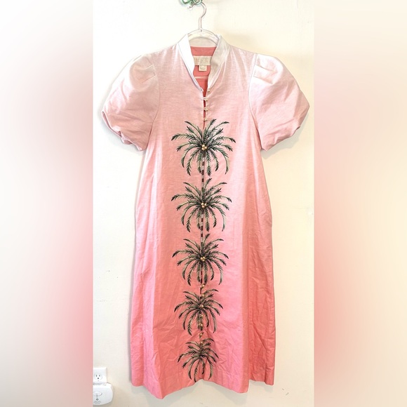 Mestiza New York Elliana linen blend ombre embroidered palm tree midi dress - Picture 4 of 10